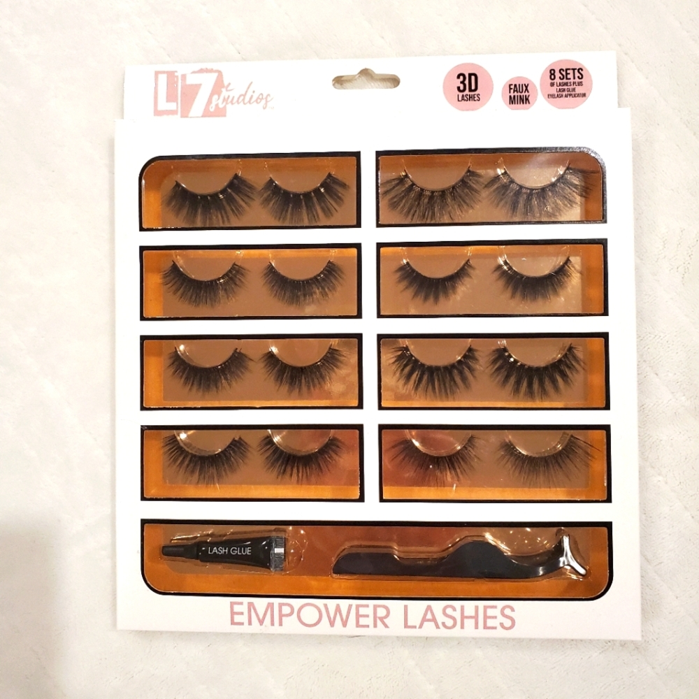 L7 Studios 8-Pair Luminous 3D False Eyelash Set Faux Mink NWT